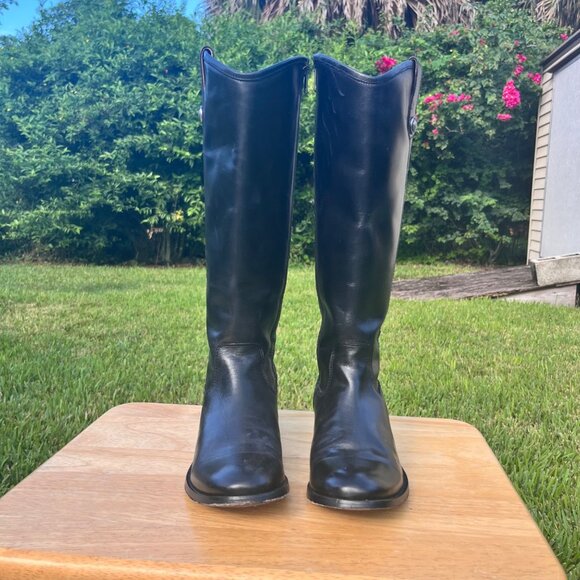 FRYE Melissa Button 2 Black Tall Leather Inside Zip Riding Boots Size 7.5 B - Picture 2 of 8